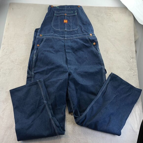 Big Ben Mens Denim Bib Overalls 38x32 Blue 100% Cotton Straight Leg Retro Y2K - Picture 13 of 14